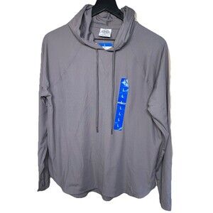 Women’s Tan/Gray Hoodie L Thumbholes Ribbed 4-Way Stretch Pullover